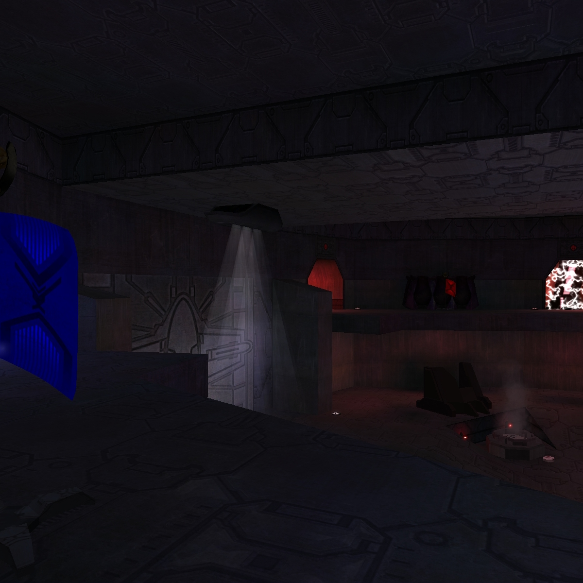 A scene from the shore of the island, with a focus on the neutral base and Carpet Bomber.